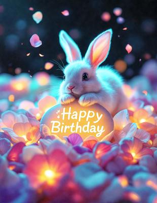 The primary subject of the image is a cute bunny rabbit sitting on a heart-shaped sign. The setting is a field of flowers, creating a beautiful and colorful background. The visual style is a digital art, with the bunny and heart sign being the main focus of the image. The colors and mood are bright and cheerful, with the pink flowers and the heart sign adding a sense of warmth and happiness to the scene.