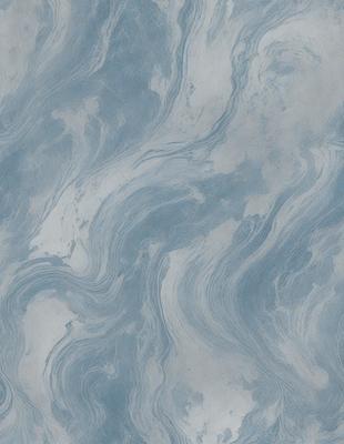 The primary subject of the image is a blue and white patterned wallpaper. The setting is a room with a blue and white tiled wall. The visual style is a patterned wallpaper, which gives the room a unique and artistic atmosphere. The dominant colors are blue and white, creating a calm and soothing environment.