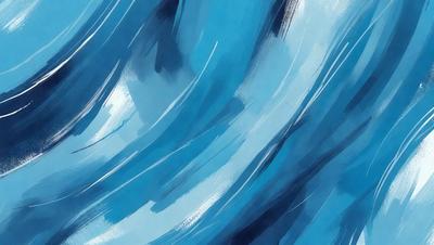 The primary subject of the image is a blue ocean wave. The setting is a blue ocean, and the visual style is a painting or drawing. The dominant colors are blue and white, creating a serene and calming atmosphere.