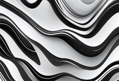 The primary subject of the image is a black and white pattern, which appears to be a digital art or illustration. The setting is a white wall, and the visual style is a combination of black and white, with some grays. The dominant colors and overall atmosphere are minimalistic and artistic.