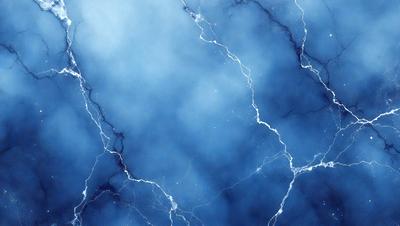 The primary subject of the image is a blue marble wall with a pattern of lightning bolts. The setting is a room with a blue marble wall, and the visual style is a painting or drawing. The dominant colors are blue and white, creating a calm and serene atmosphere.