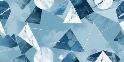 The primary subject of the image is a pattern of blue and white circles, which are arranged in a triangular shape. The setting is a white marble surface, which serves as the background for the pattern. The visual style of the image is a combination of digital art and illustration, creating a unique and eye-catching design. The dominant colors in the image are blue and white, giving it a clean and modern appearance.