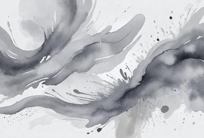 The primary subject of the image is a watercolor painting of a bird. The bird is depicted in a dynamic pose, with its wings spread wide. The setting is a white background, which provides a clean and minimalist appearance. The visual style is a watercolor painting, which gives the image a unique and artistic touch. The colors and mood of the painting are predominantly gray and black, creating a sense of depth and contrast.