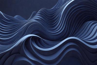 The primary subject of the image is a blue, wavy, and curved surface that resembles a mountain or a wave. The setting is a dark blue background, which contrasts with the blue surface. The visual style is a combination of digital art and illustration, creating a unique and artistic representation of the subject. The colors and mood of the image are predominantly blue, giving it a calm and serene atmosphere.