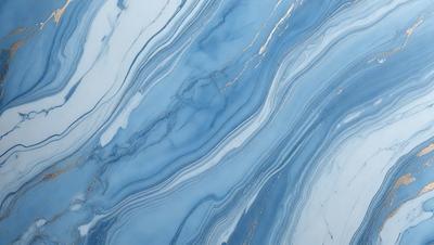 The primary subject of the image is a blue and gold marbled wallpaper. The setting is a room with a blue and gold marbled wallpapered wall. The visual style is a close-up of the wallpaper, showcasing its intricate design. The colors and mood of the image are predominantly blue and gold, creating a luxurious and elegant atmosphere.