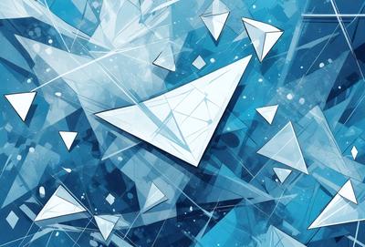 The primary subject of the image is a blue and white geometric pattern, which appears to be a digital art or illustration. The setting is a blue background, and the visual style is a combination of digital art and illustration. The dominant colors are blue and white, creating a calm and soothing atmosphere.
