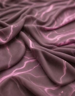 The primary subject of the image is a purple fabric with a pinkish hue. The setting is a close-up of the fabric, showcasing its texture and pattern. The visual style is a detailed, up-close view of the fabric. The colors and mood of the image are predominantly purple and pink, creating a soft and elegant atmosphere.