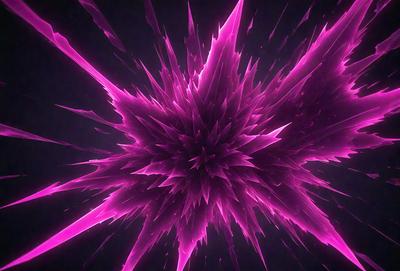The primary subject of the image is a large, pink, purple, and white explosion. The setting is a dark background, which contrasts with the bright colors of the explosion. The visual style appears to be a combination of digital art and illustration, creating a dynamic and vibrant scene. The colors and mood of the image are predominantly pink and purple, giving it a sense of energy and excitement.