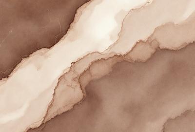 The image features a brown and white marbled surface with a watercolor-like appearance. The primary subject is a large, curved line that appears to be a part of the marbled surface. The setting is a close-up of the marbled surface, showcasing its intricate patterns and textures. The visual style is a combination of watercolor and marbled patterns, creating a unique and artistic atmosphere. The colors and mood of the image are warm and earthy, with the brown and white marbled surface evoking a sense of natural beauty and texture.