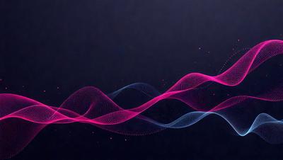 The primary subject of the image is a wave, which is the main object, scene, or focus of the image. The wave is depicted in a digital art style, with a blue and pink color scheme. The setting or background of the image is a dark, black surface, which contrasts with the vibrant colors of the wave. The overall atmosphere of the image is dynamic and visually appealing.