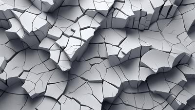 The primary subject of the image is a large, cracked, and broken piece of concrete. The setting is a close-up view of the concrete, showcasing its texture and details. The visual style is a black and white photo, which adds a sense of depth and contrast to the image. The colors and mood are primarily dark and moody, emphasizing the broken and damaged state of the concrete.
