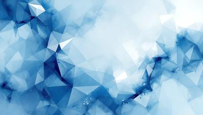 The primary subject of the image is a blue and white geometric pattern. The setting is a cloudy sky, and the visual style is a digital art or illustration. The dominant colors are blue and white, creating a calm and serene atmosphere.
