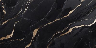 The primary subject of the image is a black and gold marble pattern. The setting is a black background, and the visual style appears to be a photo. The dominant colors are black and gold, creating a luxurious and elegant atmosphere.