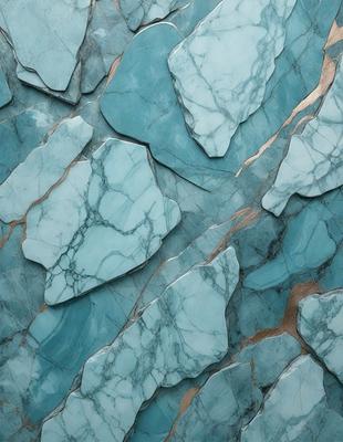 The primary subject of the image is a blue marble wall with a pattern of blue and white tiles. The setting is a room with a blue marble wall as the main focus. The visual style is a close-up of the blue marble wall, showcasing the intricate pattern of the tiles. The colors and mood of the image are predominantly blue, creating a calm and serene atmosphere.