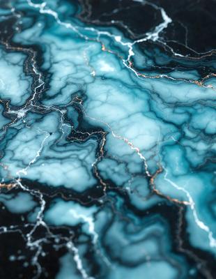 The primary subject of the image is a close-up of a marble countertop with a blue and white pattern. The setting is a kitchen or a similar environment, as the countertop is a part of a table. The visual style is a photo, capturing the intricate details of the marble countertop. The colors and mood of the image are predominantly blue and white, creating a calm and elegant atmosphere.