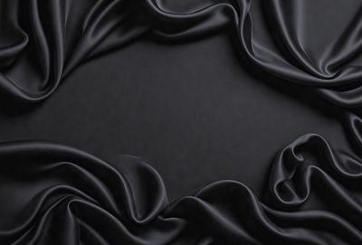 The primary subject of the image is a black cloth, which is the main object, scene, or focus of the image. The setting or background is a black surface, and the visual style is a close-up of the black cloth. The colors and mood of the image are predominantly black, creating a dark and moody atmosphere.