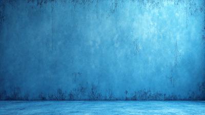 The primary subject of the image is a blue wall with a few white clouds. The setting is a room with a blue wall, and the visual style is a drawing or illustration. The dominant colors are blue and white, creating a calm and serene atmosphere.