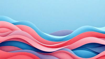 The primary subject of the image is a blue and pink wave, which is the main focus of the scene. The wave is depicted in a digital art style, giving it a modern and vibrant appearance. The setting is a blue background, which complements the colors of the wave and adds to the overall visual style. The colors and mood of the image are predominantly blue and pink, creating a sense of calmness and tranquility.