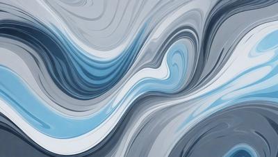The primary subject of the image is a large, abstract painting featuring a blue and white color scheme. The setting is a gallery or exhibition space, showcasing the artwork. The visual style is a combination of digital art and illustration, creating a unique and captivating piece. The dominant colors are blue and white, giving the painting a calming and serene atmosphere.