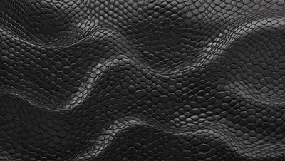 The primary subject of the image is a close-up of a black leather surface, possibly a piece of leather furniture or a leather-like material. The setting is a dark room, and the visual style appears to be a close-up of the leather material. The colors and mood of the image are predominantly dark, with the black leather being the main focus.