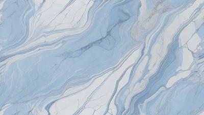 The primary subject of the image is a marble tile with a blue and white color scheme. The setting is a bathroom, as indicated by the presence of the marble tile. The visual style is a close-up of the tile, showcasing its intricate design and texture. The colors and mood of the image are predominantly blue and white, creating a clean and elegant atmosphere.