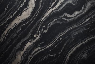 The primary subject of the image is a close-up of a black and white marble pattern. The setting is a dark background, which contrasts with the marble pattern. The visual style is a close-up of the marble pattern, which gives a sense of depth and texture. The colors and mood of the image are predominantly black and white, creating a classic and elegant atmosphere.