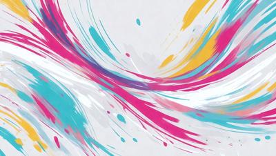 The primary subject of the image is a painting or drawing featuring a colorful, abstract design. The setting is a white background, which provides a clean and uncluttered appearance. The visual style is a mix of digital art and illustration, creating a unique and vibrant atmosphere. The dominant colors in the painting are pink, blue, and yellow, which contribute to the overall mood of the artwork.