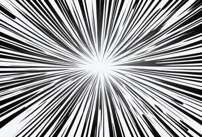 The primary subject of the image is a bright light source, which appears to be a sun or a light bulb. The light source is surrounded by a black and white pattern, giving the image a striking visual style. The setting or background of the image is a black and white background, which further emphasizes the light source. The overall atmosphere of the image is dynamic and captivating, with the light source serving as the focal point.