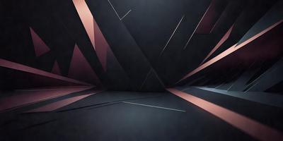 The primary subject of the image is a black and white geometric pattern. The setting is a dark room with a black background, creating a contrasting effect. The visual style is a combination of digital art and illustration, giving the image a modern and artistic appearance. The dominant colors are black and white, with a few pink accents, creating a moody and dramatic atmosphere.