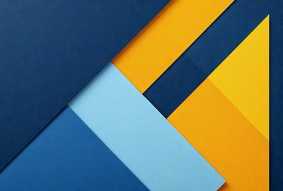 The primary subject of the image is a blue, yellow, and orange square. The setting is a blue background, and the visual style appears to be a digital art or illustration. The colors and mood of the image are vibrant and lively, with the blue, yellow, and orange squares creating a visually appealing pattern.