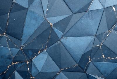 The primary subject of the image is a blue, geometric pattern. The setting is a blue background, and the visual style appears to be a digital art or illustration. The dominant colors are blue and white, creating a calm and soothing atmosphere.