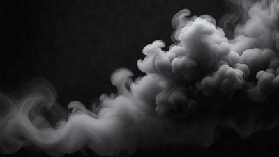 The primary subject of the image is a cloud of smoke, which is the main object, scene, or focus of the image. The setting or background is a dark background, which contrasts with the smoke. The visual style of the image is a black and white photo, giving it a classic and timeless appearance. The colors and mood of the image are predominantly dark and moody, with the smoke creating a dramatic and mysterious atmosphere.