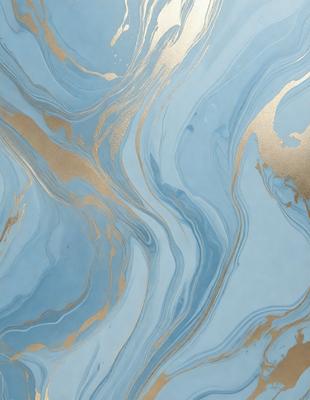 The primary subject of the image is a blue and gold swirling pattern, which appears to be a painting or a digital artwork. The setting is a blue background, and the visual style is a combination of photo and digital art. The dominant colors are blue and gold, creating a sense of depth and richness in the artwork.