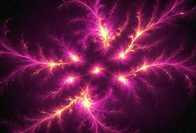 The primary subject of the image is a purple and yellow flame pattern, which appears to be a digital art or illustration. The setting is a dark background, which contrasts with the bright colors of the flame pattern. The visual style suggests that the image is a creative and artistic representation of the flame pattern, rather than a photo or a real-life scene. The dominant colors are purple and yellow, creating a vibrant and energetic atmosphere.