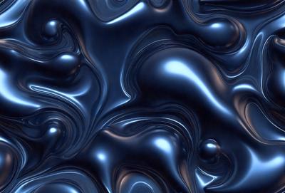 The primary subject of the image is a close-up of a blue, swirling, and flowing pattern. The setting is a dark background, which contrasts with the blue pattern. The visual style appears to be a digital art or illustration, as the pattern is intricate and detailed. The dominant colors are blue and black, creating a sense of depth and complexity in the design.
