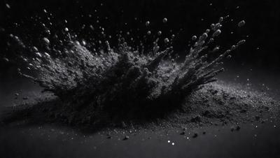 The primary subject of the image is a black and white photo of a cloud of smoke or dust. The setting is a dark background, which contrasts with the smoke or dust, creating a dramatic effect. The visual style is a black and white photo, which adds to the mood and atmosphere of the image. The colors and mood are predominantly dark and moody, with the smoke or dust being the main focus of the image.