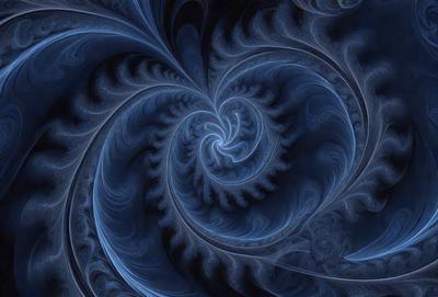 The primary subject of the image is a spiral pattern, which is the main object, scene, or focus of the image. The spiral pattern is set against a blue background, creating a visually striking contrast. The spiral pattern is a digital art piece, showcasing the artist's skill in creating intricate designs. The overall atmosphere of the image is one of beauty and complexity, with the blue color evoking a sense of calmness and tranquility.