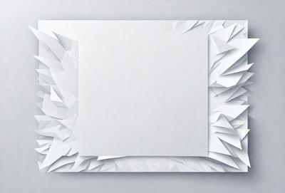 The primary subject of the image is a white piece of paper with a geometric pattern on it. The paper is placed on a gray surface, which serves as the setting or background. The visual style of the image is a combination of digital art and illustration, as the paper appears to be a digital creation. The colors and mood of the image are predominantly white and gray, giving it a clean and minimalist appearance.