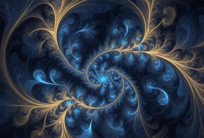 The primary subject of the image is a blue spiral pattern, which appears to be a digital art or illustration. The setting is a dark blue background, creating a contrasting and dramatic effect. The visual style suggests that the image is a creative and artistic representation of a spiral pattern. The colors and mood of the image are predominantly dark and moody, with the blue hue adding a sense of depth and mystery to the scene.