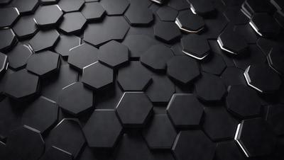 The primary subject of the image is a close-up of a black and white patterned surface, which appears to be a black and white honeycomb pattern. The setting is a dark background, and the visual style is a close-up of the pattern. The colors and mood of the image are predominantly black and white, creating a sense of depth and contrast.