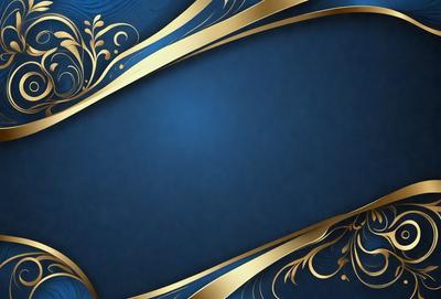 The primary subject of the image is a blue background with a gold border. The setting is a decorative design, possibly a wallpaper or a pattern. The visual style is a combination of digital art and illustration, creating a unique and eye-catching design. The colors are predominantly blue and gold, giving the image a sophisticated and elegant appearance.