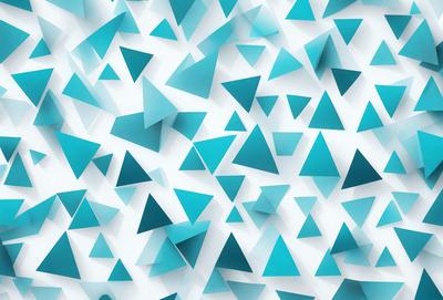 The primary subject of the image is a large number of blue triangles arranged in a pattern. The setting is a white background, which provides a clean and minimalist appearance. The visual style is a combination of digital art and illustration, creating a unique and eye-catching design. The dominant colors are blue and white, giving the image a calm and soothing atmosphere.