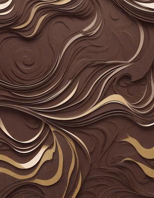 The primary subject of the image is a close-up of a chocolate-colored piece of artwork, possibly a sculpture or a painting. The setting is a brown surface, which could be a wall or a table. The visual style appears to be a combination of digital art and illustration, as the artwork has a textured and detailed appearance. The colors and mood of the image are predominantly brown and earthy, giving it a warm and rich atmosphere.