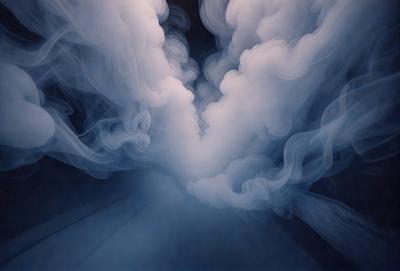 The primary subject of the image is a cloudy sky, with a blue background. The visual style appears to be a digital art or illustration, as the clouds are depicted in a somewhat surreal manner. The colors and mood of the image are predominantly blue, creating a serene and calming atmosphere.