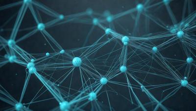 The primary subject of the image is a blue, three-dimensional structure with numerous blue spheres scattered throughout. The setting appears to be a dark background, which contrasts with the bright blue spheres. The visual style of the image is a combination of digital art and illustration, creating a unique and intriguing pattern. The colors and mood of the image are predominantly blue, giving it a calm and serene atmosphere.