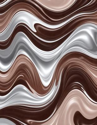 The primary subject of the image is a close-up of a chocolate-colored wallpaper with a swirling pattern. The setting is a room with a brown and white color scheme. The visual style is a combination of a photo and a digital art, illustration, or drawing. The dominant colors are brown and white, creating a warm and cozy atmosphere.