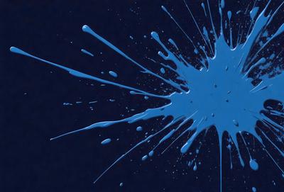 The primary subject of the image is a blue splash of paint, which appears to be a digital art or illustration. The setting is a dark blue background, creating a contrasting effect with the blue splash. The visual style suggests that the image is a creative and artistic representation of a splash, rather than a photo or a real-life scene. The dominant colors are blue, and the overall atmosphere is dynamic and energetic.