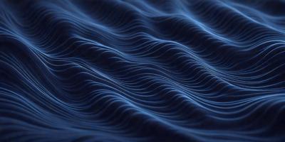 The primary subject of the image is a blue ocean with waves. The setting is the ocean, and the visual style is a photo. The dominant colors are blue and black, creating a calm and serene atmosphere.