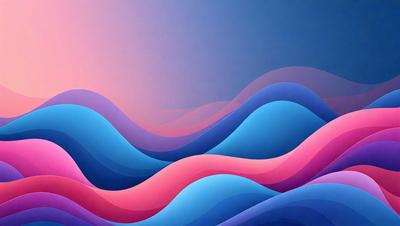 The primary subject of the image is a blue and pink wave pattern. The setting is a blue background, and the visual style is digital art. The dominant colors are blue and pink, creating a calm and soothing atmosphere.