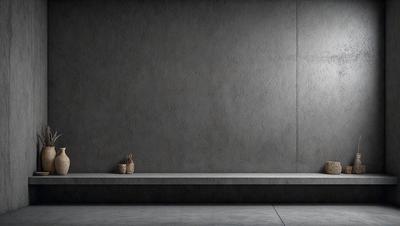The primary subject of the image is a bench, which is located in a room with a concrete wall. The setting appears to be a room with a concrete wall, and the visual style is a photo. The colors and mood of the image are predominantly gray, giving it a somewhat dull and uninviting atmosphere.